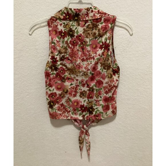Papaya Floral Sleeveless Button-Down Tie-Front Blouse Size S - Picture 4 of 4